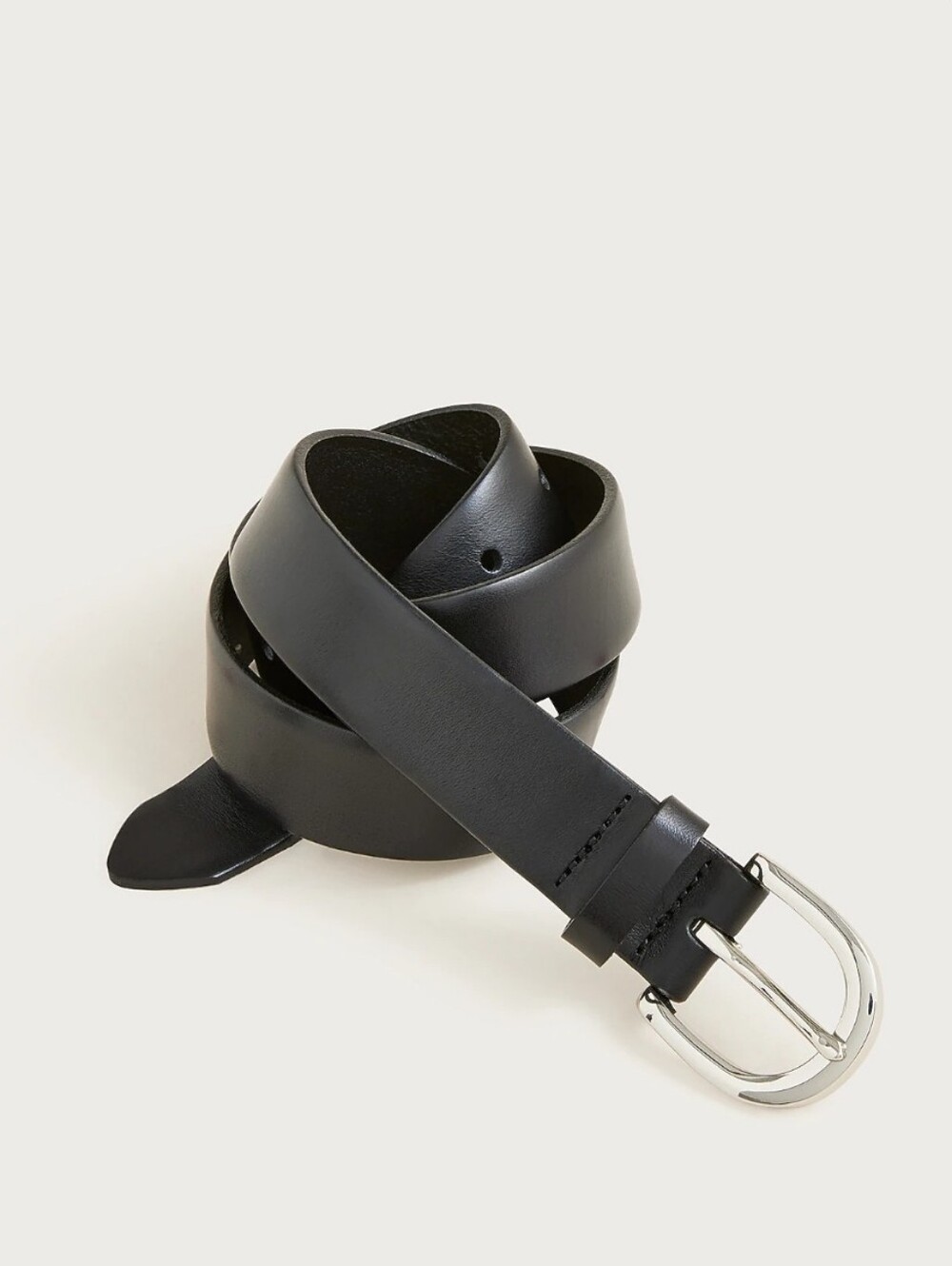J. Crew Classic Belt in Italian Leather - Black with Silver Buckle